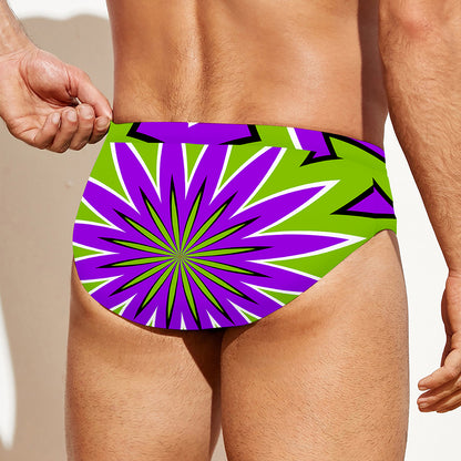 Green Flower Moving Optical Illusion Men's Swim Briefs