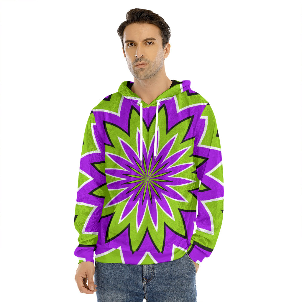 Green Flower Moving Optical Illusion Men's Velvet Pullover Hoodie