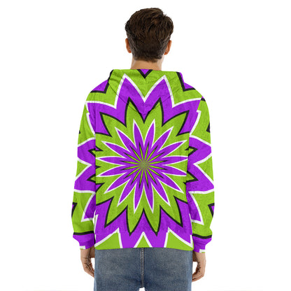Green Flower Moving Optical Illusion Men's Velvet Pullover Hoodie
