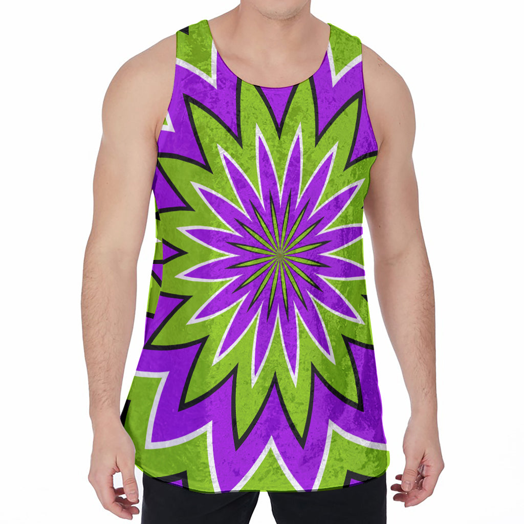Green Flower Moving Optical Illusion Men's Velvet Tank Top