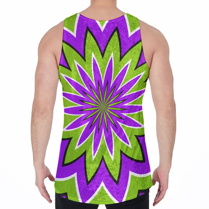 Green Flower Moving Optical Illusion Men's Velvet Tank Top
