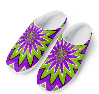 Green Flower Moving Optical Illusion Mesh Casual Shoes