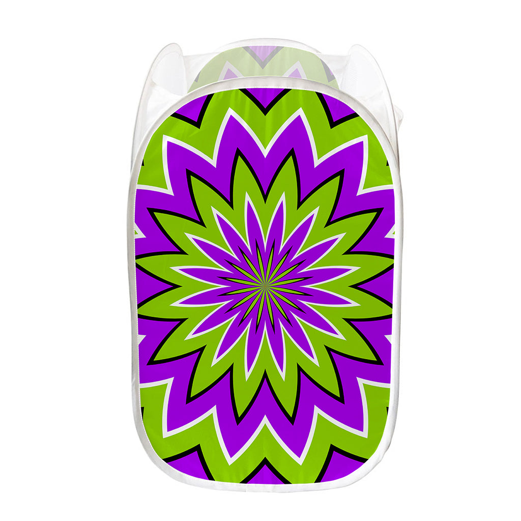 Green Flower Moving Optical Illusion Mesh Laundry Hamper