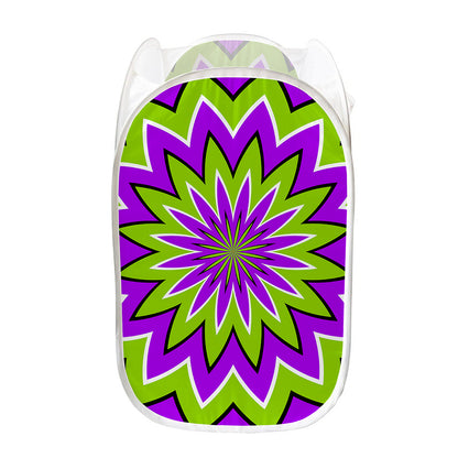 Green Flower Moving Optical Illusion Mesh Laundry Hamper
