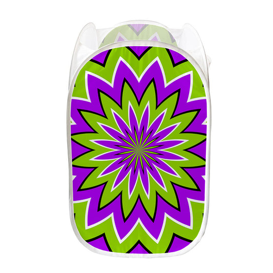 Green Flower Moving Optical Illusion Mesh Laundry Hamper