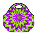 Green Flower Moving Optical Illusion Neoprene Lunch Bag