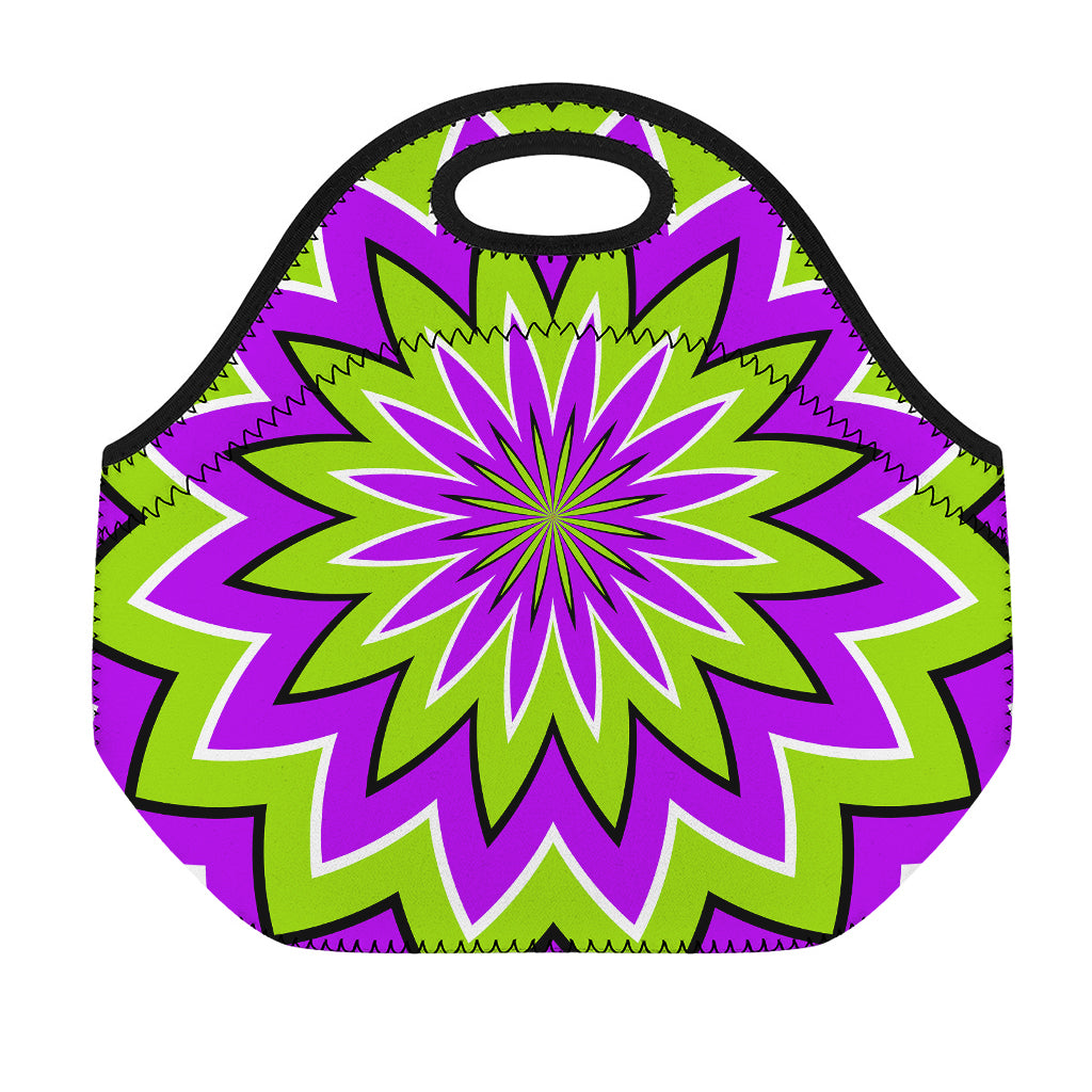 Green Flower Moving Optical Illusion Neoprene Lunch Bag