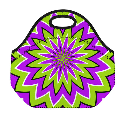 Green Flower Moving Optical Illusion Neoprene Lunch Bag