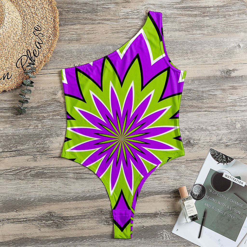 Green Flower Moving Optical Illusion One Shoulder Bodysuit