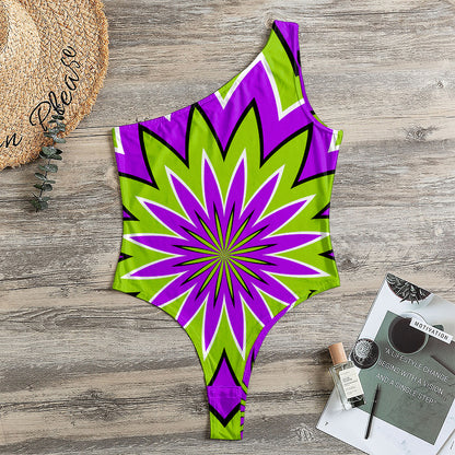 Green Flower Moving Optical Illusion One Shoulder Bodysuit