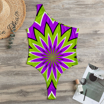 Green Flower Moving Optical Illusion One Shoulder Bodysuit