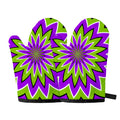 Green Flower Moving Optical Illusion Oven Mitts