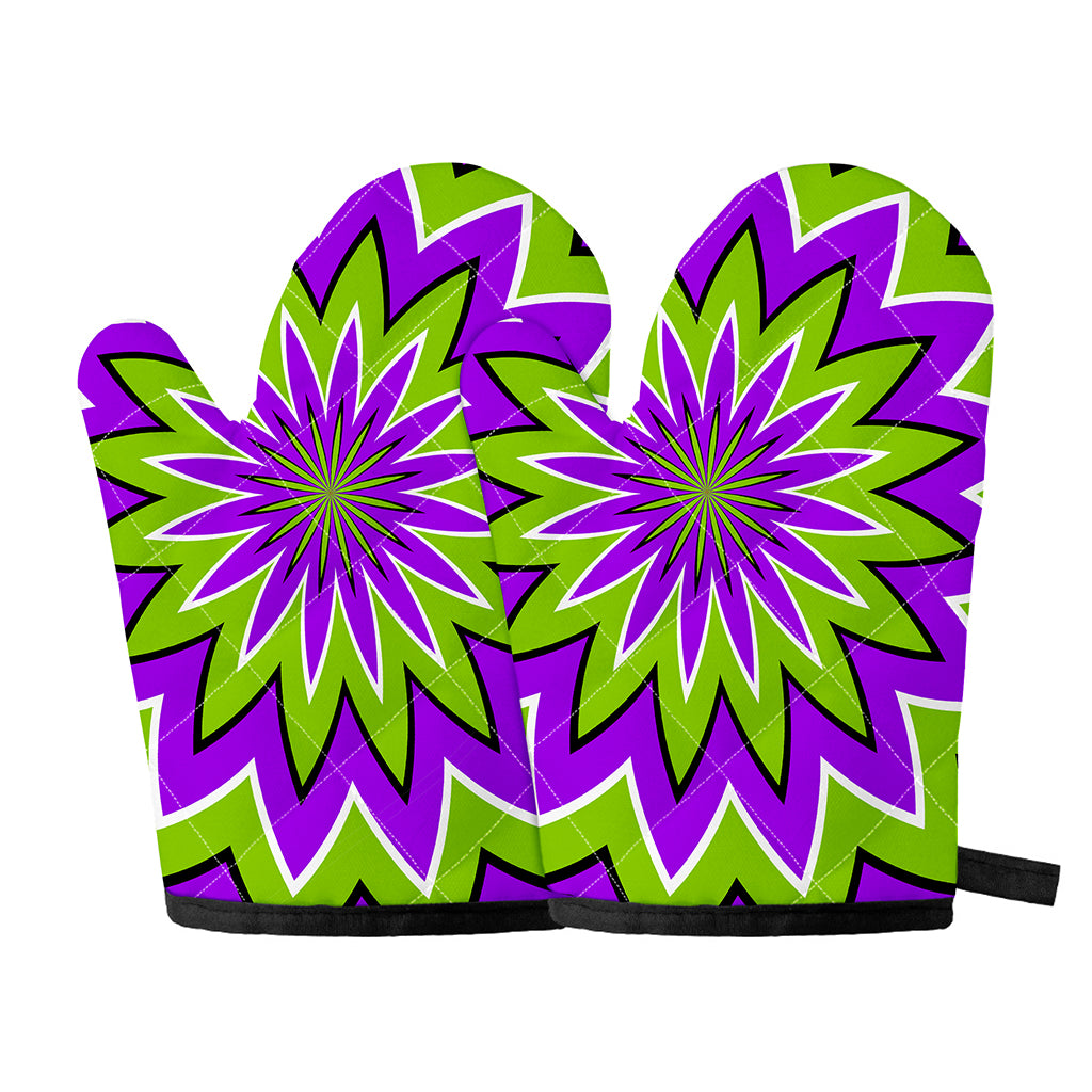 Green Flower Moving Optical Illusion Oven Mitts
