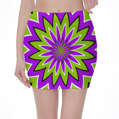 Green Flower Moving Optical Illusion Pencil Mini Skirt