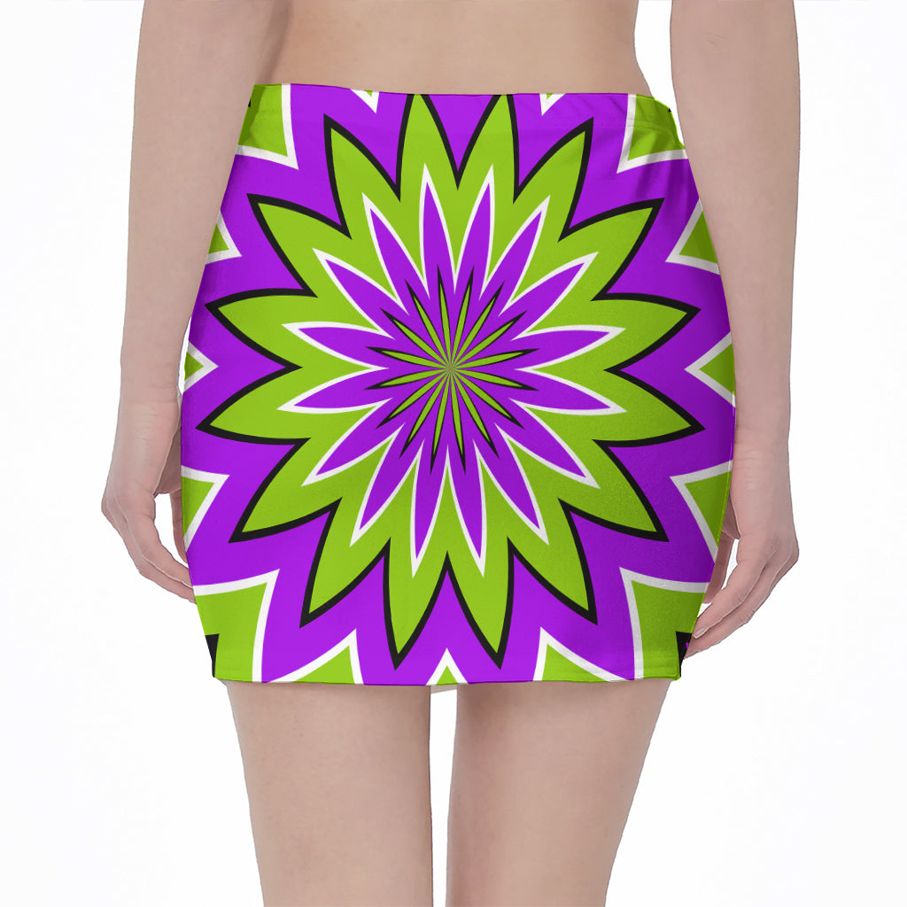 Green Flower Moving Optical Illusion Pencil Mini Skirt