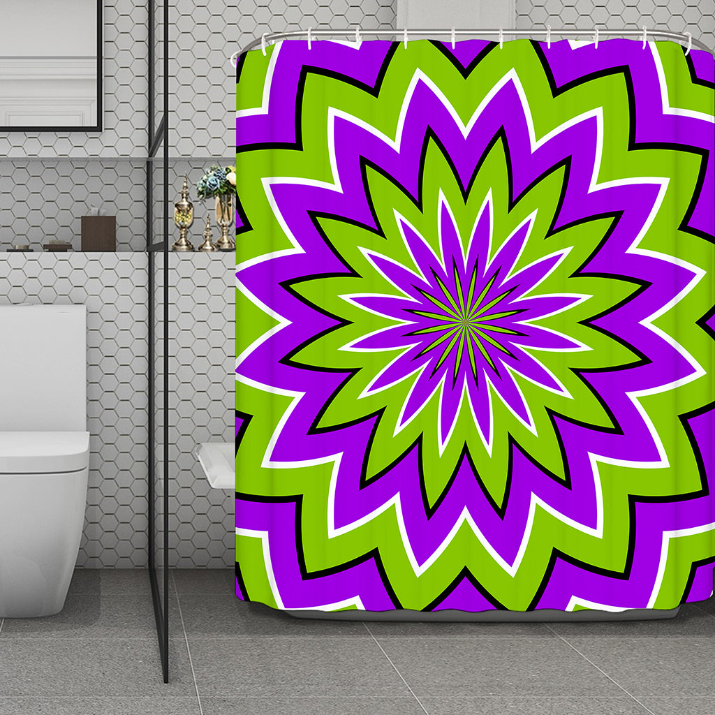 Green Flower Moving Optical Illusion Polyester Shower Curtain