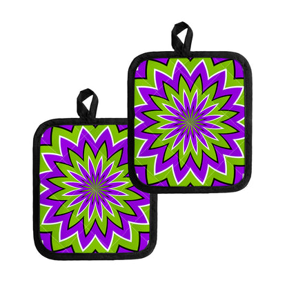 Green Flower Moving Optical Illusion Pot Holders