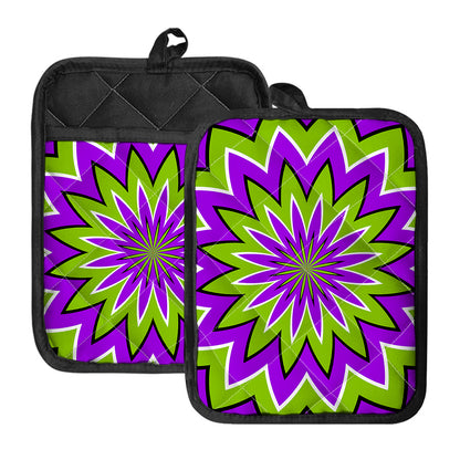 Green Flower Moving Optical Illusion Pot Holders With Pocket