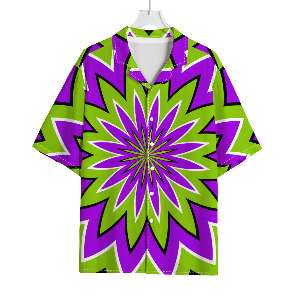 Green Flower Moving Optical Illusion Rayon Hawaiian Shirt