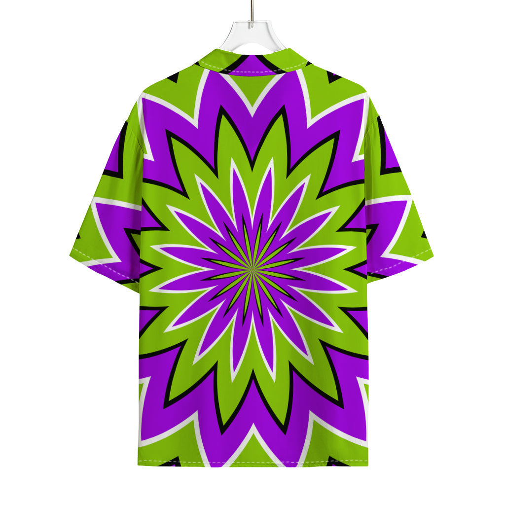 Green Flower Moving Optical Illusion Rayon Hawaiian Shirt