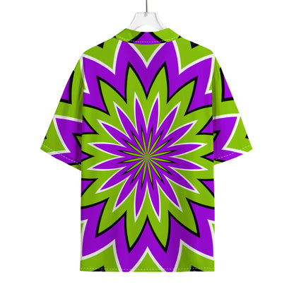 Green Flower Moving Optical Illusion Rayon Hawaiian Shirt