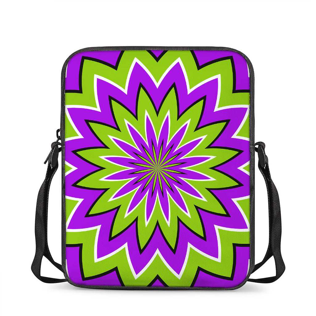 Green Flower Moving Optical Illusion Rectangular Crossbody Bag
