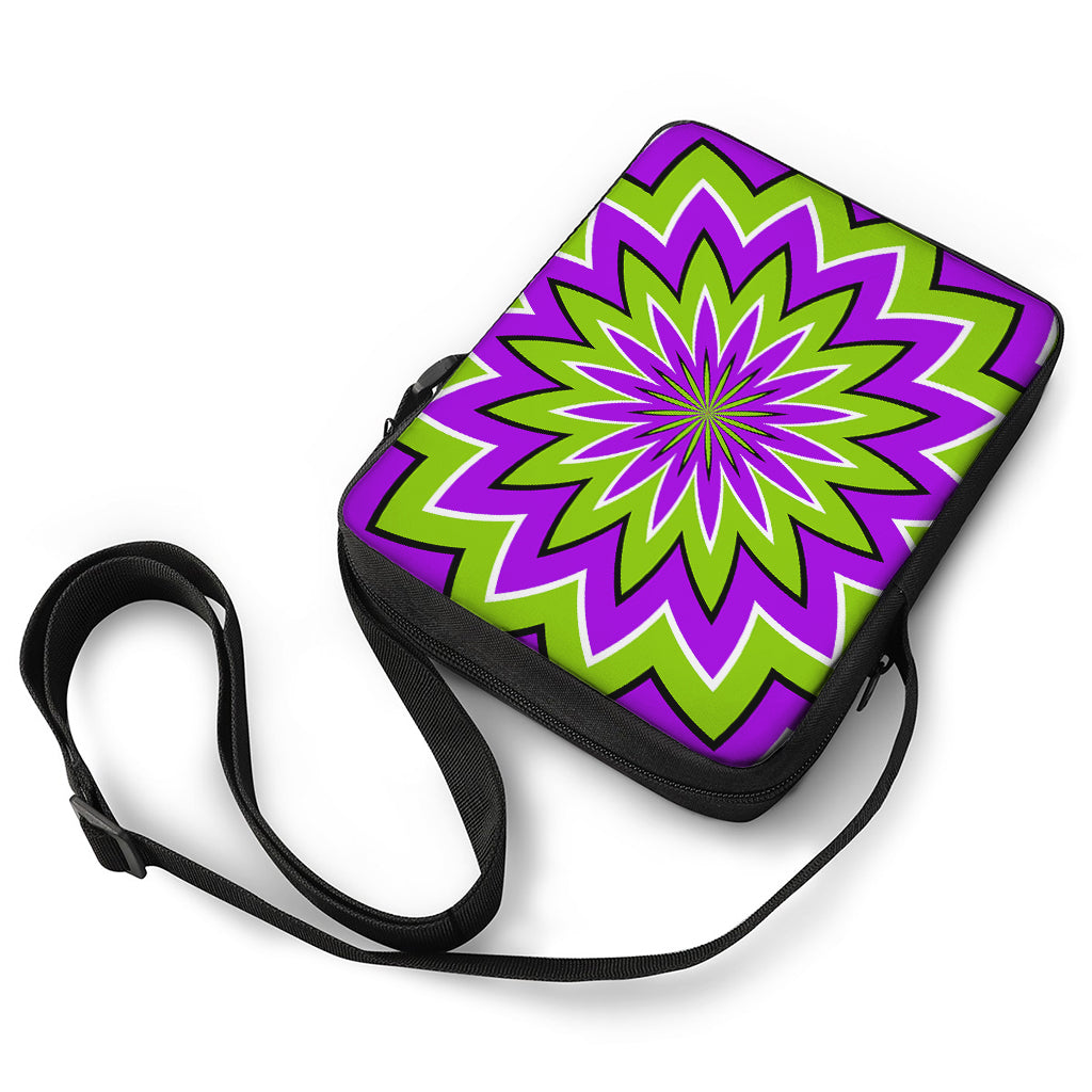 Green Flower Moving Optical Illusion Rectangular Crossbody Bag