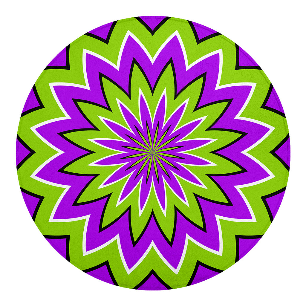 Green Flower Moving Optical Illusion Round Blanket