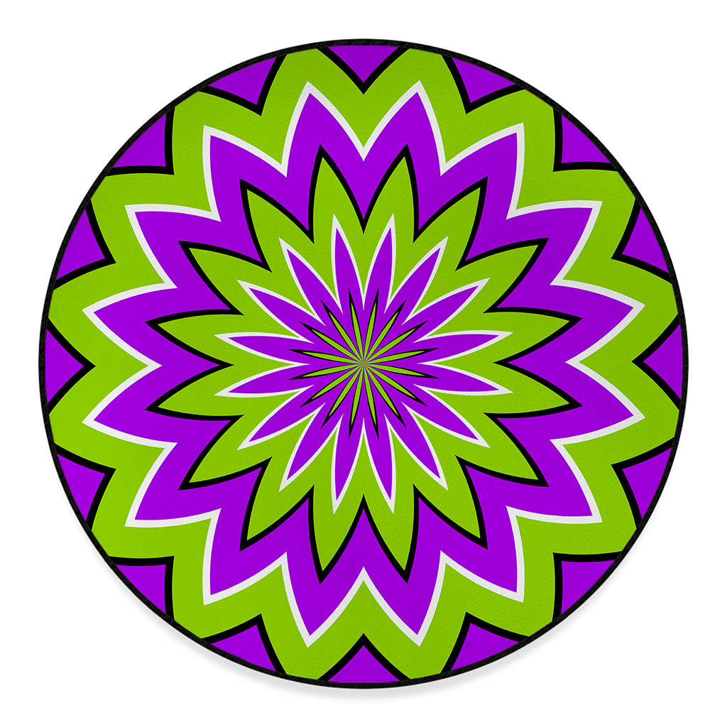 Green Flower Moving Optical Illusion Round Floor Mat