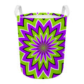 Green Flower Moving Optical Illusion Round Laundry Basket
