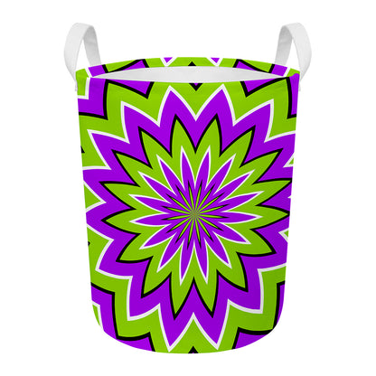 Green Flower Moving Optical Illusion Round Laundry Basket