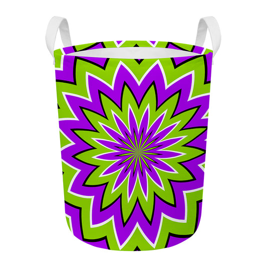 Green Flower Moving Optical Illusion Round Laundry Basket