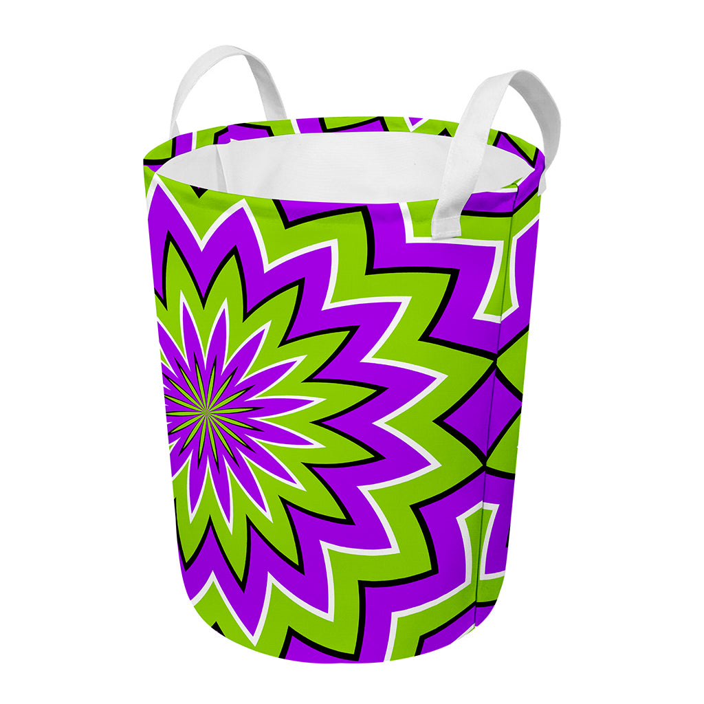 Green Flower Moving Optical Illusion Round Laundry Basket
