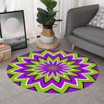 Green Flower Moving Optical Illusion Round Rug