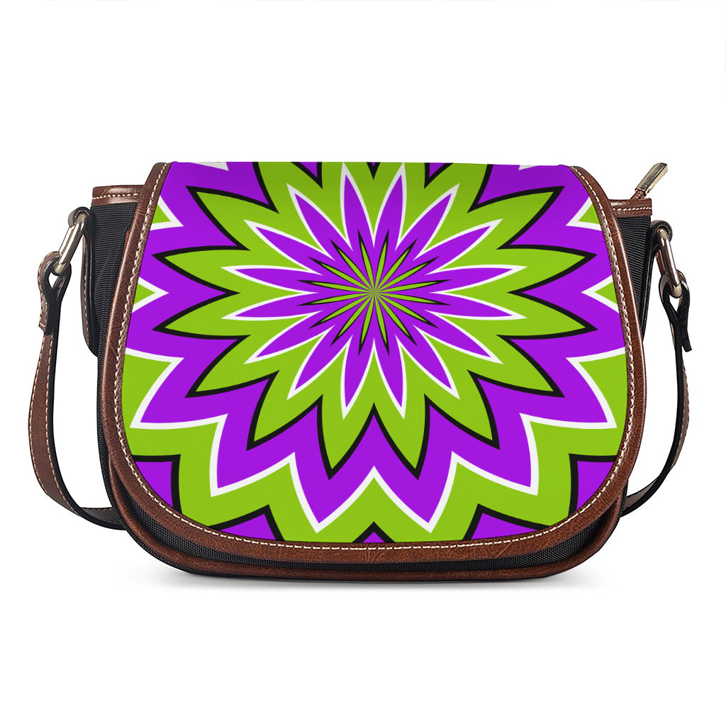 Green Flower Moving Optical Illusion Saddle Bag