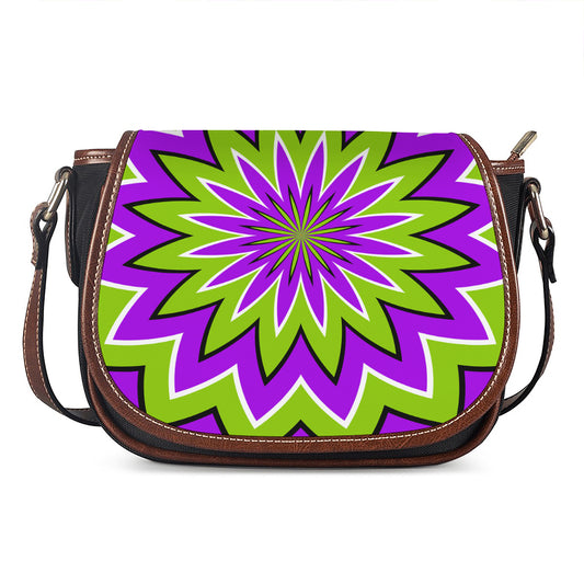 Green Flower Moving Optical Illusion Saddle Bag