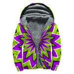Green Flower Moving Optical Illusion Sherpa Lined Zip Up Hoodie