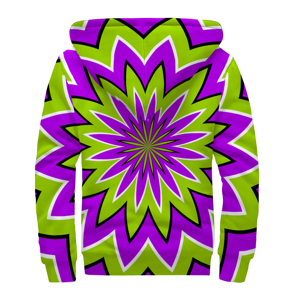Green Flower Moving Optical Illusion Sherpa Lined Zip Up Hoodie