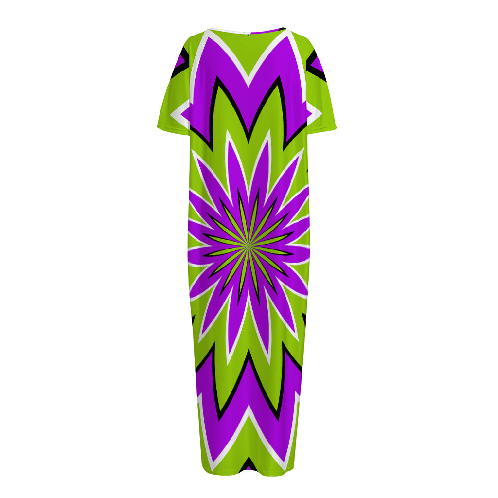 Green Flower Moving Optical Illusion Short Sleeve Long Nightdress