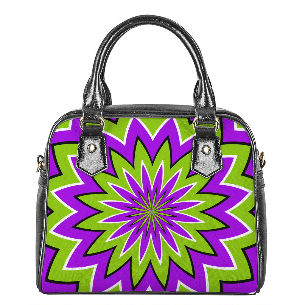 Green Flower Moving Optical Illusion Shoulder Handbag