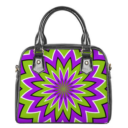 Green Flower Moving Optical Illusion Shoulder Handbag