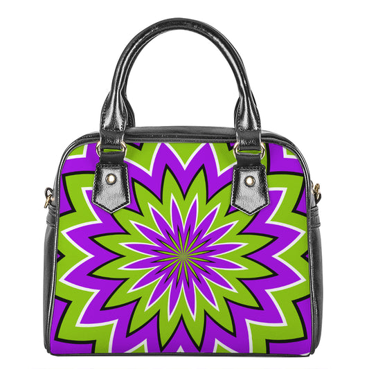 Green Flower Moving Optical Illusion Shoulder Handbag