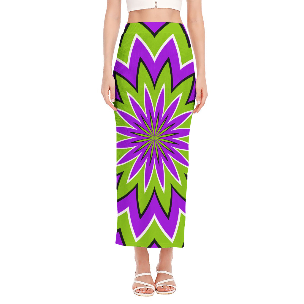 Green Flower Moving Optical Illusion Side Slit Maxi Skirt