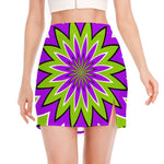 Green Flower Moving Optical Illusion Side Slit Mini Skirt