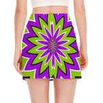 Green Flower Moving Optical Illusion Side Slit Mini Skirt