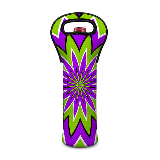 Green Flower Moving Optical Illusion Single Neoprene Wine Tote