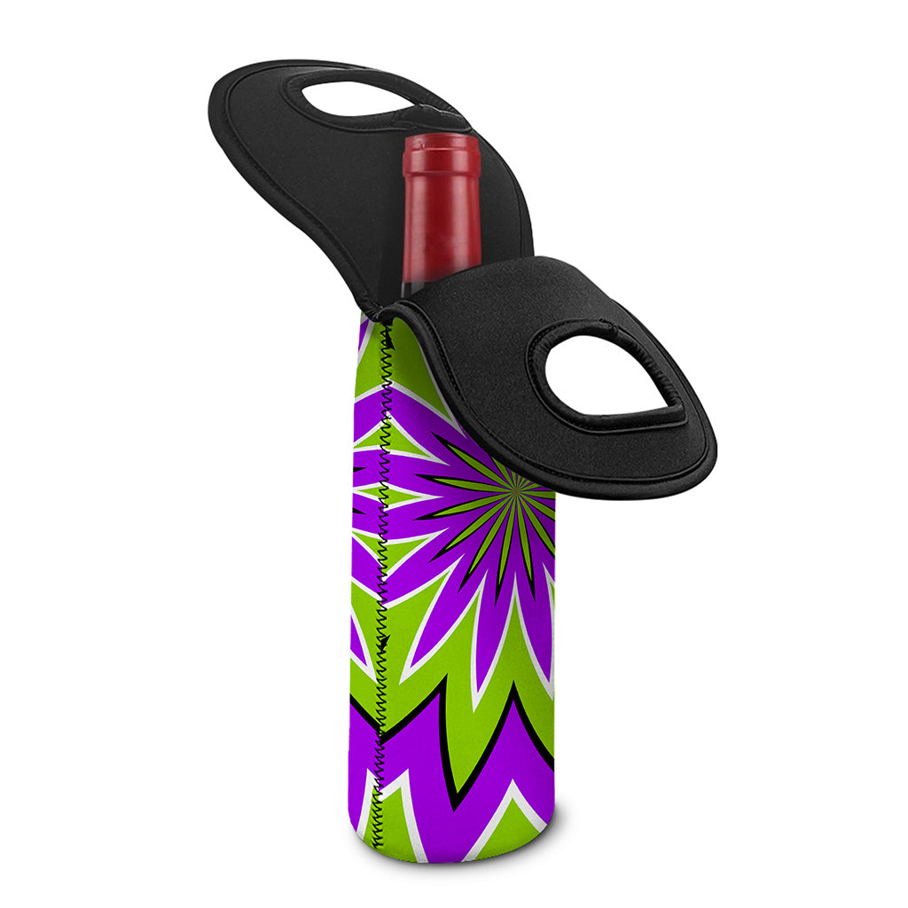Green Flower Moving Optical Illusion Single Neoprene Wine Tote