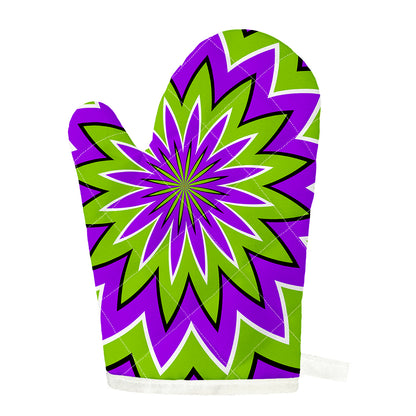 Green Flower Moving Optical Illusion Single Oven Mitt