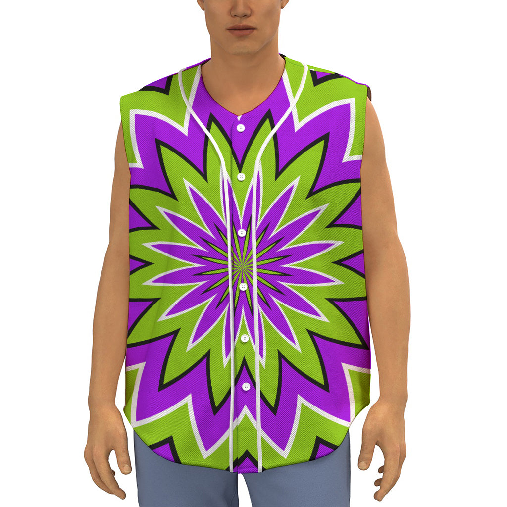 Green Flower Moving Optical Illusion Sleeveless Baseball Jersey