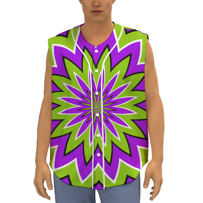 Green Flower Moving Optical Illusion Sleeveless Baseball Jersey